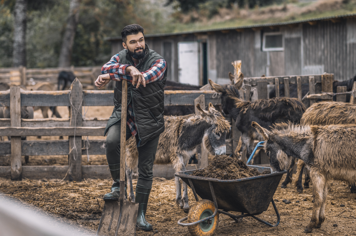 Granjero gestionando finca